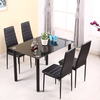 Panana mesa de Jantar conjunto com 4/6 pcs Cadeiras de Couro Falso de Metais de Alta Perna Assento Acolchoado Cozinha