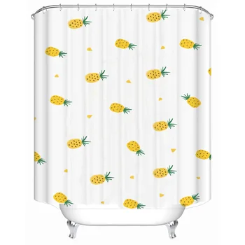 Amarelo pequeno de abacaxi poliéster impresso impermeável e à prova de mofo casa de banho cortina de chuveiro do banheiro partição cortina de vários