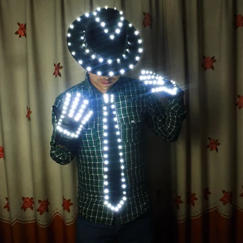 LED Traje de Roupas luminoso do DIODO emissor de jazz Chapéu Com Luz Empate LED luvas de LED Terno Para Michael jaqueta de Cosplay Fantasia