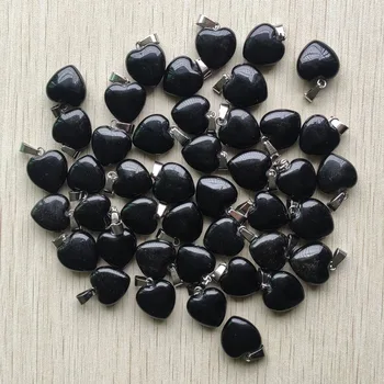 Atacado 50pcs/muita moda boa qualidade natural preto ônix encantos da forma do coração pingentes de 16mm para fazer jóias frete grátis