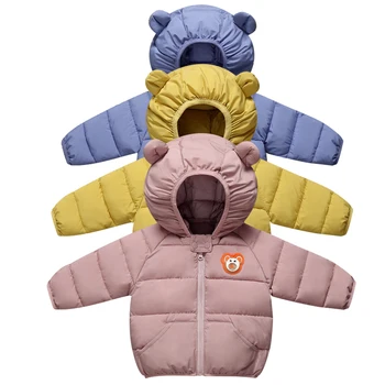 Inverno brasão de crianças meninos e meninas para baixo do casaco meninos vestuário de moda meninos quente crianças do bebê urso imprimir jaqueta com capuz de roupas