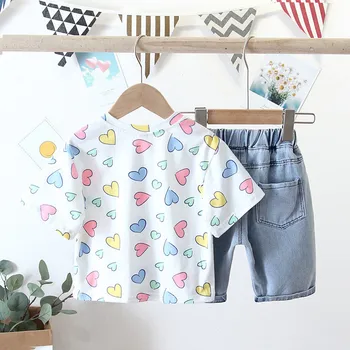 Roupas de verão new kids roupas de bebê, roupas de meninos de impressão casual manga curta T-shirt+ crianças de calças de 2 conjuntos de peças
