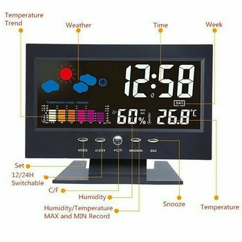 1pc Inteligente Display Digital Estação Meteorológica de Alarme de Calendário/Relógio Função de Termômetro de Temperatura sem Fio Medidor de Umidade