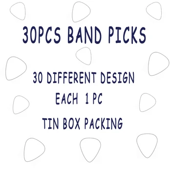 30pcs diferentes de metal famosa banda de música de rock design palheta palheta com estanho caixa de embalagem