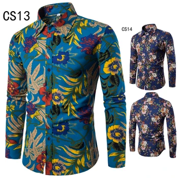 5XL de Outono, moda de nova flor impresso camisas longas da luva homens camisa masculina slim flor camisas vintage Roupa Casual Camisa de Homens MQ647