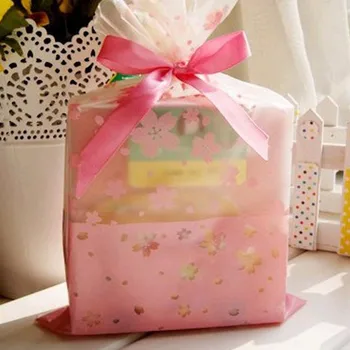 100pcs 16x26cm cor-de-Rosa da Flor de Cerejeira Impressão de Presente Transparente Sacos de Embalagem de Saco Plástico Para Doces e Embalagens de Doces de Natal