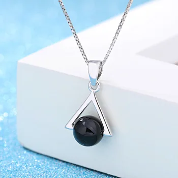 925 silver moda preto jóia de pedra triângulo senhoras'pendant colar de jóias caixa de curto cadeias não fade Anti alergia