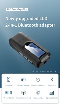 Bluetooth 5.0 Receptor de Áudio do Transmissor com 3,5 mm Tela de LCD de 3,5 AUX Estéreo Plug USB Adaptador Bluetooth para o Carro PC TV Fone de ouvido