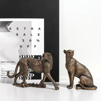 VILEAD Vintage Panther Estátua Europeia Animal Estatueta Leopard Escultura Home Office Decoração Decoração de Sala de estar Acessórios