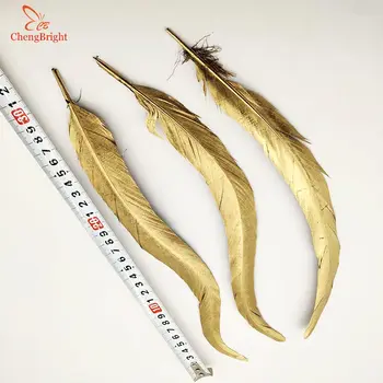 ChengBright Atacado de Prata 50PCS de 30-35CM de Ouro Naturais Galo Penas da cauda Para a Decoração de Artesanato Pena de Christma Diy Pena