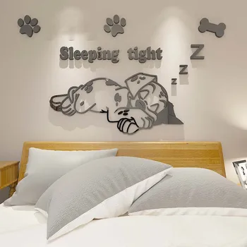 Novo desenho animado de acrílico, adesivos de parede bonito cão Dálmata 3D DIY estéreo quarto de crianças, quarto de Crianças de cabeceira decorativo adesivo de parede