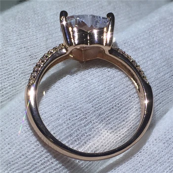 Moda formato de Coração Rosa de Ouro Cheia de Prata 925 anel de Sona 3ct 5A zircão Pedra Engajamento Banda de Casamento de Anéis para as mulheres, os homens do Presente