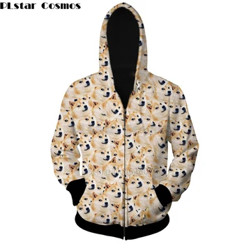 PLstar Cosmos 2018 Nova Moda Zíper Capuz Animal Engraçado Cabeça doge hoodies Deus cão/shiba inu Impressão 3d Mens/Womens Jaqueta casaco com carapuço