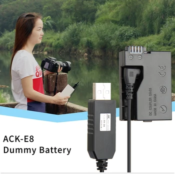 USB 5V ACK-E8 DR-E8 LP-E8 Adaptador de Energia Cabo de Unidade fictícia da bateria DC Acoplador para Canon EOS 550D 600D 650D 700D T2i T3i T4i X4 X5