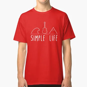 Vida Simples T-Shirt De Guitarra, Ukulele De Onda De Praia, Oceano, Mar, Areia, Sal, Sol, Montanhas