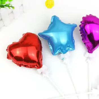 10pcs Bolo de Aniversário, Decoração de 5 polegadas Mini Star Amor de Alumínio Balão com a Pole Balão de Decoração do Bolo