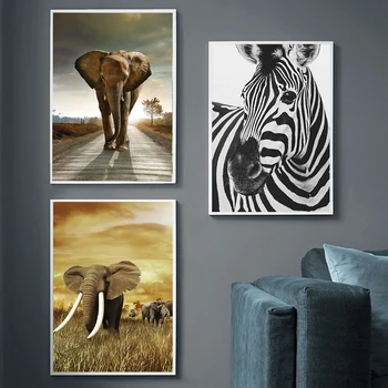 Elefante, Zebra, Leão, Girafa Rinoceronte Branco Preto Animal Tela De Pintura, Arte Imprimir O Cartaz Imagem De Parede Decoração Nórdica