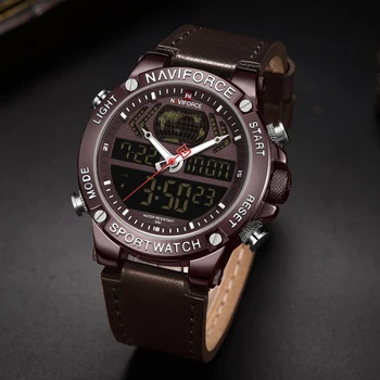 Marca de luxo NAVIFORCE Mens Relógios de Homens de Couro Esporte de Quartzo LED Relógio Digital Impermeável Militar Relógio de Pulso Relógio Masculino