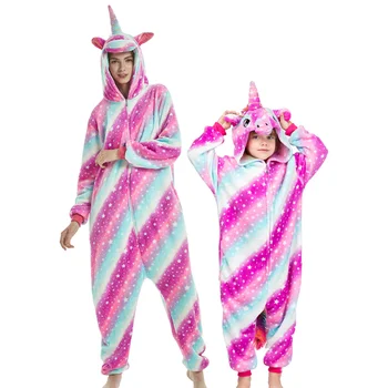 EOICIOI Mulheres Kids Animal Fox Unicórnio Pegasus Pijamas de Inverno Familiar e Confortável, com Capuz Pijamas Onesie Familiar Correspondente Roupas