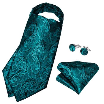 Homens De Luxo Verde Cinza Azul Vintage Ascot Plastrão Negócio Formal De Casamento De Seda, Gravata E Lenço De Punho De Empate Conjunto De Anel De DiBanGu