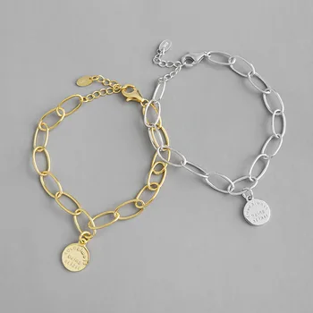 925 silver encantos rodada pulseira de mulheres presentes de casamento, o minimalismo da cor do ouro cadeia de braceletes, pulseira de jóias