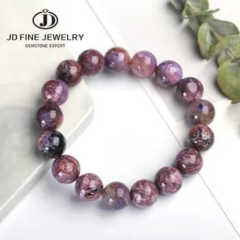JD 6-12mm Semi Preciosas Naturais Roxo Charoite Pedras Redonda e Lisa Solta Perla o Bracelete Encantos Yoga Mulheres Meditação Amule