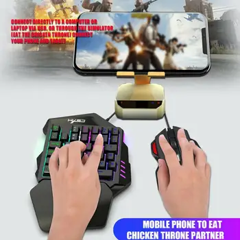 Uma Mão Mecânica de Jogo Teclado e Mouse RGB Retroiluminado Portátil Mini Teclado de Jogos Controlador de Jogo para Telefones com Fio Mouse