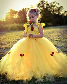 Menina Fantasia Princesa Vestidos De Beleza Amarelo Cosplay Traje De Neve De Natal, Halloween Princess Dress Up Crianças Roupas De Festa
