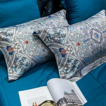 Luxo de Algodão Egípcio Azul Bohemia Conjunto de roupa de Cama Queen King-size conjunto de lençol de Capa de Edredão Equipado folha de parure de aceso ropa de cama