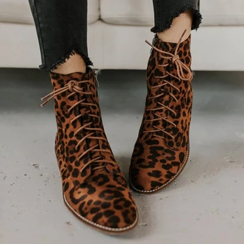Mulheres Botas De Primavera Outono Sapatos 2020 Moda De Nova Baixa Do Tubo De Botas De Leopardo Curativo Plus Size Sapatos De Saltos Grossos Sapatos De Senhoras