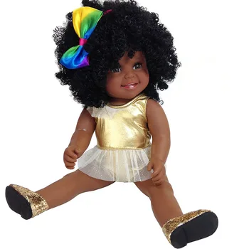 Preta africana Boneca 45CM de silicone corpo de vinil cabelo Afro menina reborn baby dolls de brinquedos para crianças de presente Americana bebe boneca