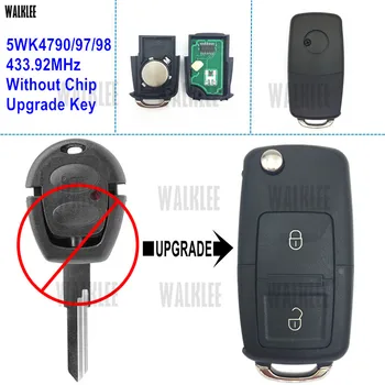 WALKLEE Atualização Flip Chave Remota Terno para VW/VolksWagen Sharan 5WK4 790/97/98 433.92 MHz sem Transponder