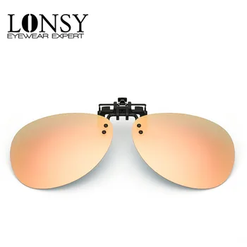 LONSY Polarizada Clipe em Óculos de sol clipe de óculos quadrado de Lente Polarizada Homens Mulheres espelho clipe de Óculos de Sol de Condução