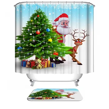 Ano novo, Natal, Impermeável & Mildewproof 0101 Poliéster Cortina de Chuveiro Náutico Âncora Casa de Banho privada Com o Papai Noel