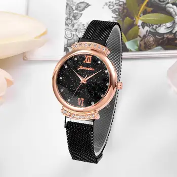Moda feminina Magnética Pulseira de Fivela Relógios Preto de Luxo Senhoras Quartzo relógio de Pulso Geométrica da Superfície do sexo Feminino Horloge Dames