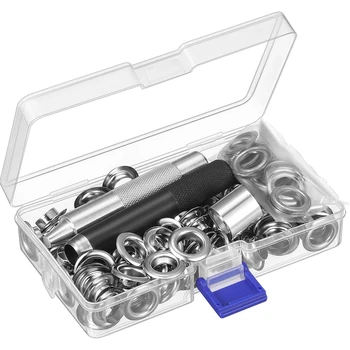 100 conjuntos de Luva de ilhós Tool Kit de Luva de Configuração de Ferramenta de Ilhós Metálicos Com anéis de vedação no Diâmetro de 13mm e uma caixa de armazenamento