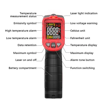 -50~680℃ Industrial do LCD Medidor de Temperatura de Calibre Não-contato com Laser IR houver pirômetro Higrômetro Termômetro Digital Infravermelho Infrarojo