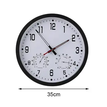 De 14 polegadas simples e elegante mudo relógio de parede, criativo casa do relógio e relógio, umidade decoração de temperatura de parede S9M1