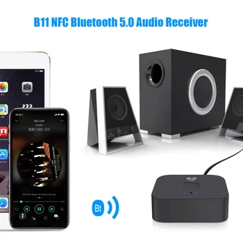 B11 Bluetooth 5.0 Receptor de Áudio de 3.5 mm Jack AUX NFC sem Fio Adaptador Estéreo de 3,5 mm Jack AUX para 2 RCA Estéreo Altifalante do Kit para Viatura