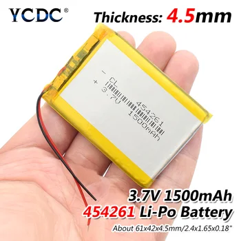 YCDC 1/2/4Pcs 3.7 V Bateria de Polímero de Lítio 454261 MP3 MP4 MP5 GPS Bluetooth aparelho de som Pequeno 1500 mAh bateria Recarregável