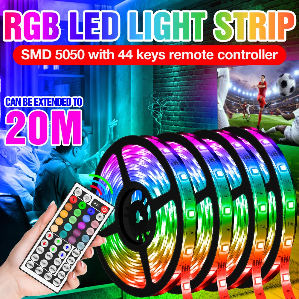 RGB Lâmpada Tira DC12V Diodo de Fita LED à prova d'água Faixa de Luz 5M 10M 15M 20M Fita Flexível UE Plug reino UNIDO Fita 5050SMD de Natal da Lâmpada
