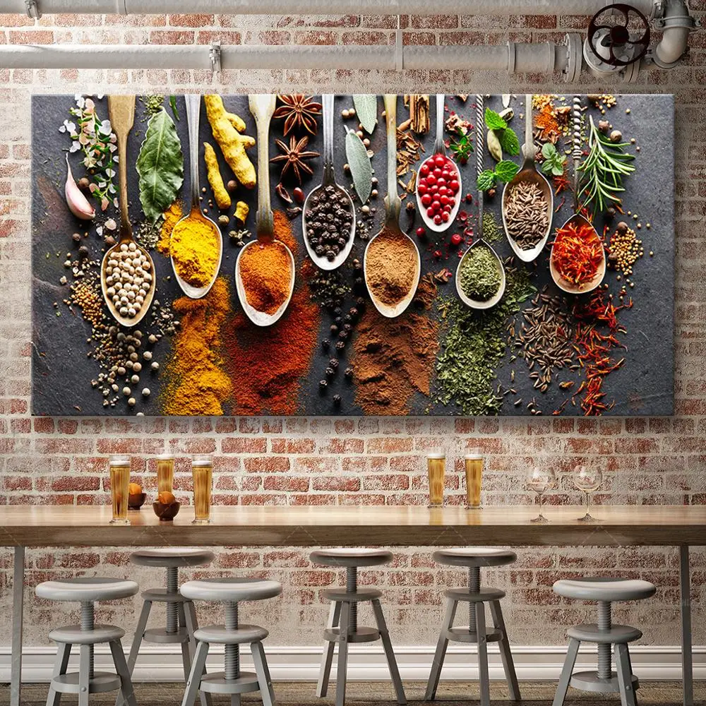 Alimentos Pintura Moderna Especiarias Cartaz de Lona Modular Imagem Para o Restaurante de Cozinha, Decoração Arte de Parede HD SEM Moldura Impresso