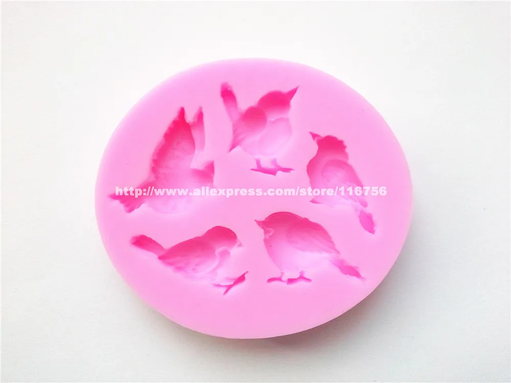 Frete grátis 5 Aves em Forma de Molde de Silicone, a Decoração do Bolo Fondant de Bolo 3D do Silicone do produto comestível Molde 065